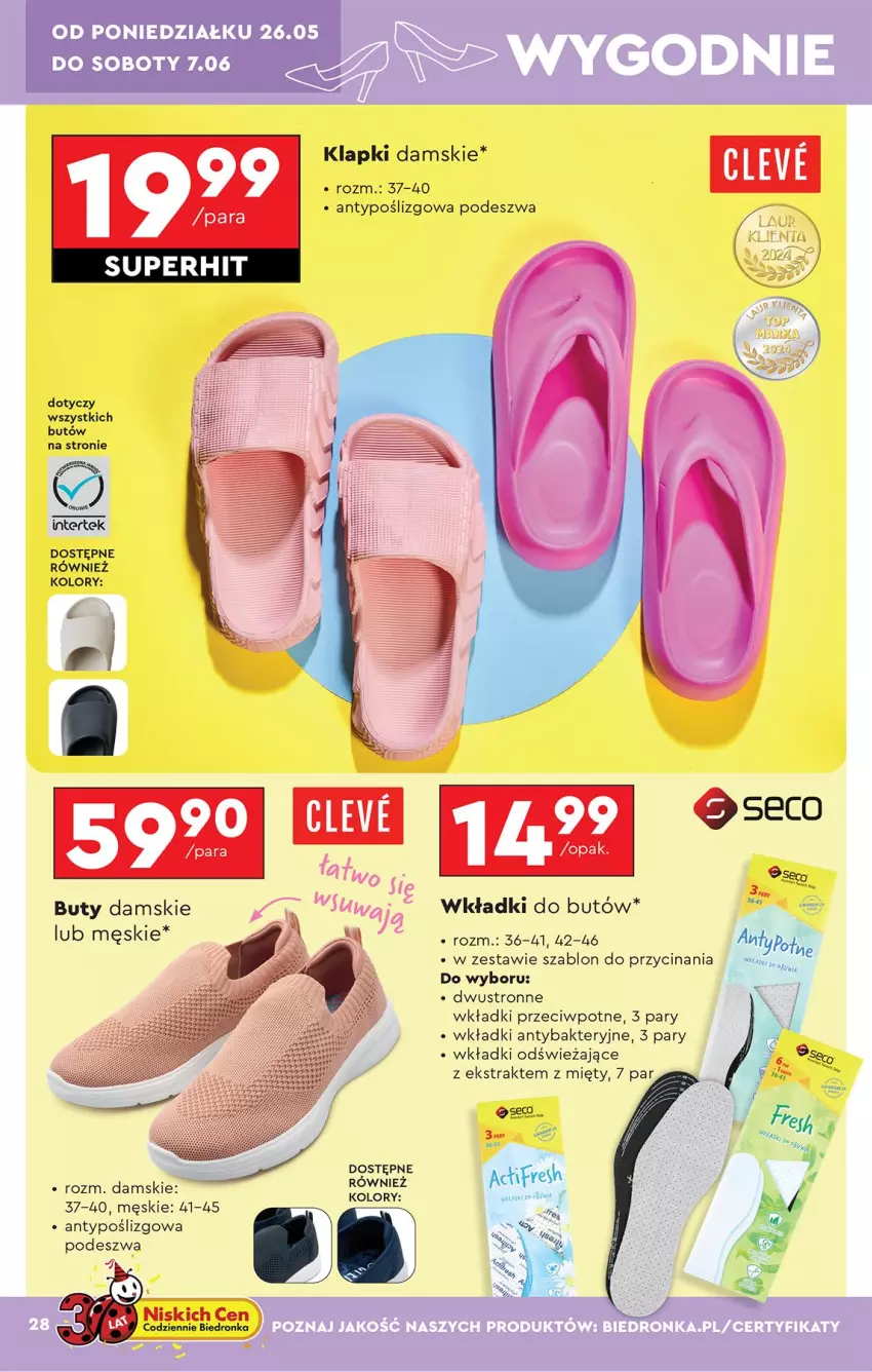 Gazetka promocyjna Biedronka - Okazje Tygodnia - ważna 24.05 do 07.06.2025 - strona 30 - produkty: Buty, Fa, Klapki, Wkładki
