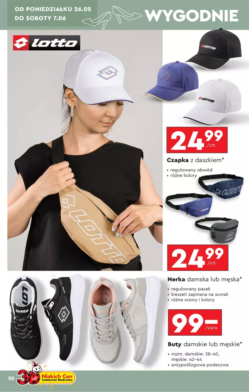 Gazetka promocyjna Biedronka - Okazje Tygodnia - ważna 24.05 do 07.06.2025 - strona 32 - produkty: Buty, Czapka, Pasek