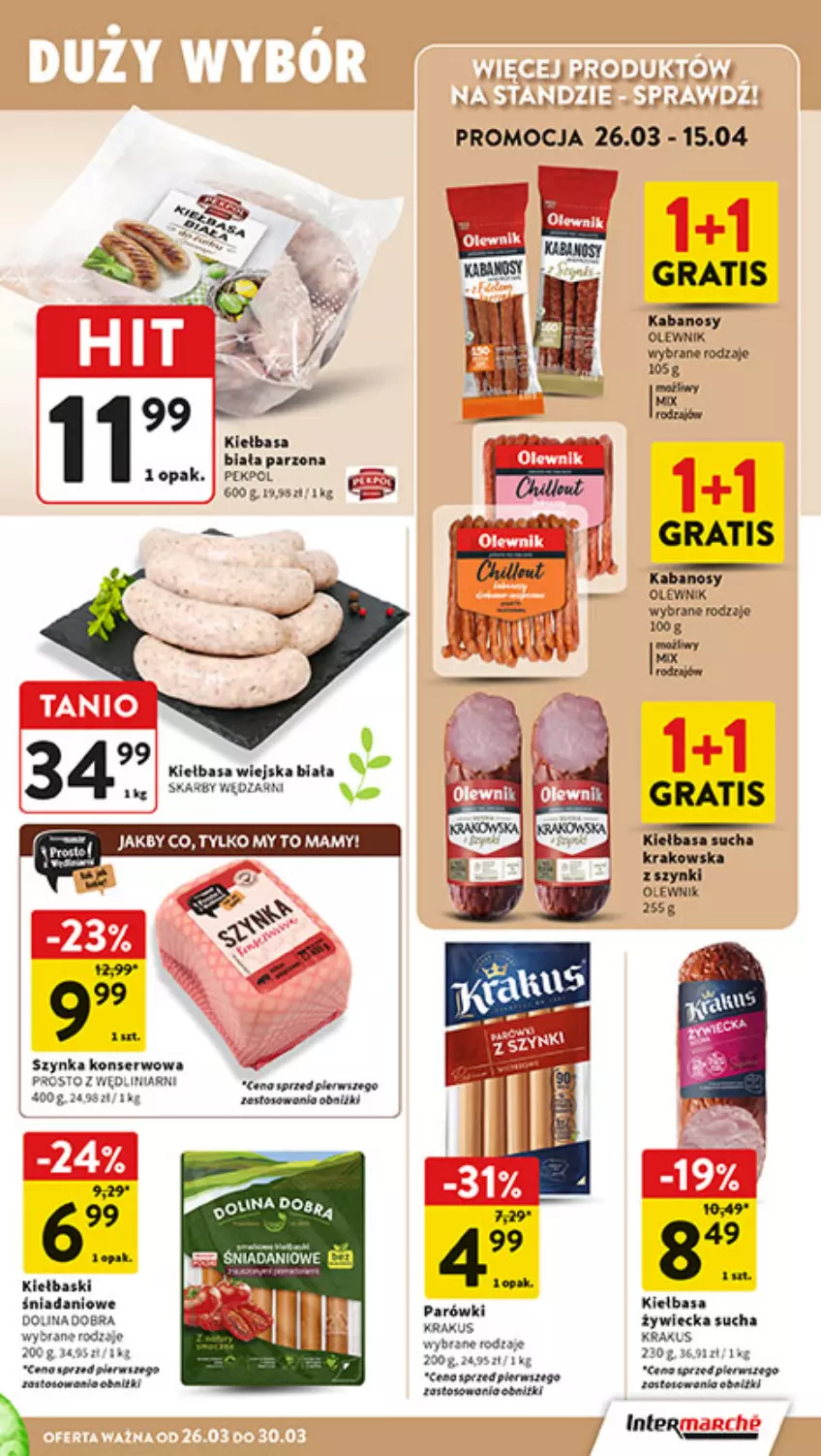 Gazetka promocyjna Intermarche - Gazetka promocyjna - ważna 26.03 do 30.03.2026 - strona 23 - produkty: Danio, Fa, Gra, Kiełbasa, Kiełbasa biała, Kiełbasa wiejska, Krakus, Olewnik, Parówki, Pekpol, Ser, Szynka, Szynka konserwowa