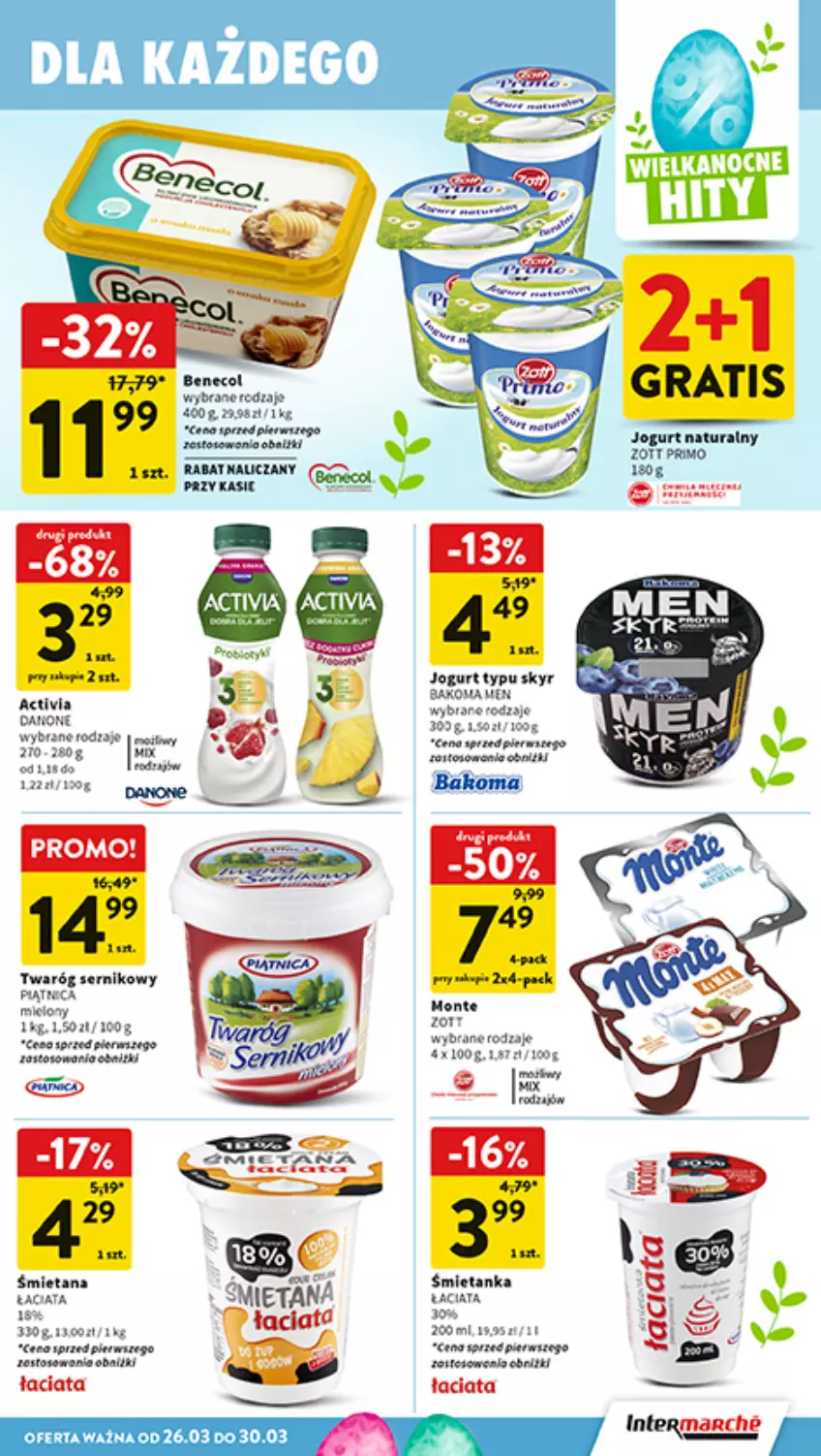 Gazetka promocyjna Intermarche - Gazetka promocyjna - ważna 26.03 do 30.03.2026 - strona 29 - produkty: Activia, Bakoma, Benecol, BIC, Danone, Jogurt, Piątnica, Ser, Twaróg