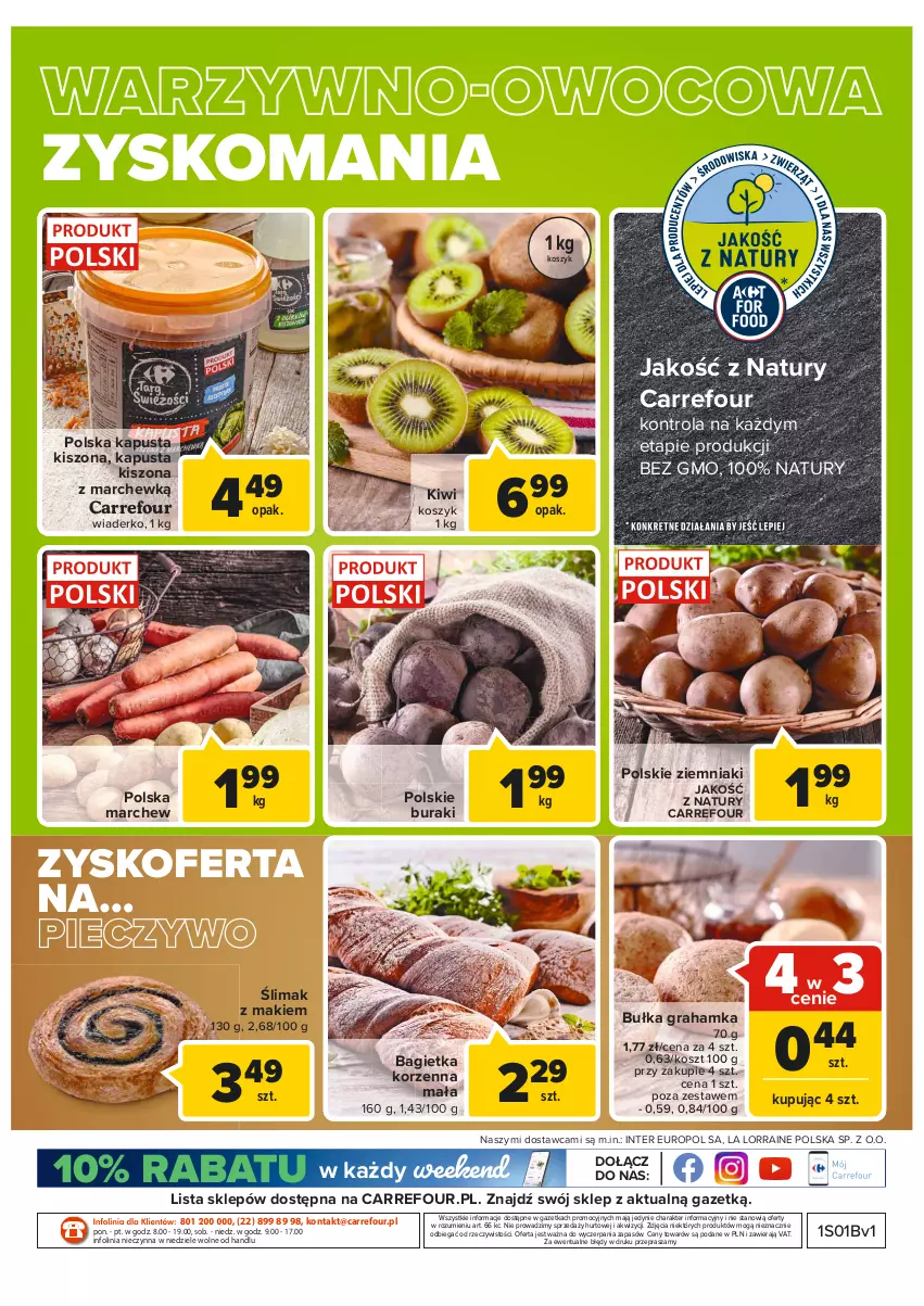 Gazetka promocyjna Carrefour - Gazetka Market Targ świeżości - ważna 04.01 do 10.01.2022 - strona 2 - produkty: Bagietka, Bułka, Bułka grahamka, Buraki, Gra, Kiwi, Kosz, O nas, Piec, Pieczywo, Ziemniaki