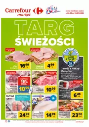 Gazetka promocyjna Carrefour - Gazetka Market Targ świeżości - Gazetka - ważna od 10.01 do 10.01.2022 - strona 1 - produkty: Kurczak, Glazura, Mięso mielone z szynki, Mięso mielone, Ser, Karkówka wieprzowa, Lazur, Mięso