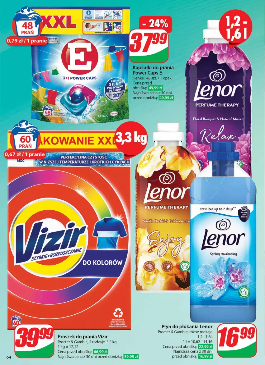 Gazetka promocyjna Dino - Gazetka 42 / 2024 - ważna 16.10 do 22.10.2024 - strona 64 - produkty: Lenor, Mus, Perfum, Płyn do płukania, Proszek do prania, Vizir