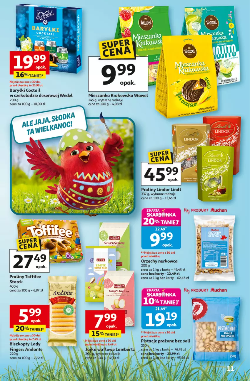Gazetka promocyjna Auchan - 30 Lat Hipermarket - ważna 26.03 do 30.03.2026 - strona 11 - produkty: Biszkopty, Deser, Lindor, Lindt, Pistacje, Praliny, Ser, Toffifee, Wawel