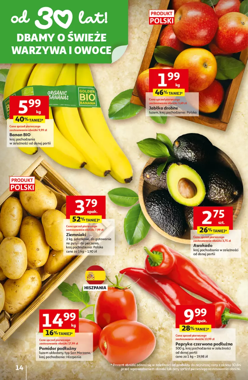 Gazetka promocyjna Auchan - 30 Lat Hipermarket - ważna 26.03 do 30.03.2026 - strona 14 - produkty: Owoce, Papryka, Papryka czerwona, Piec, Sałat, Warzywa, Warzywa i owoce, Ziemniaki