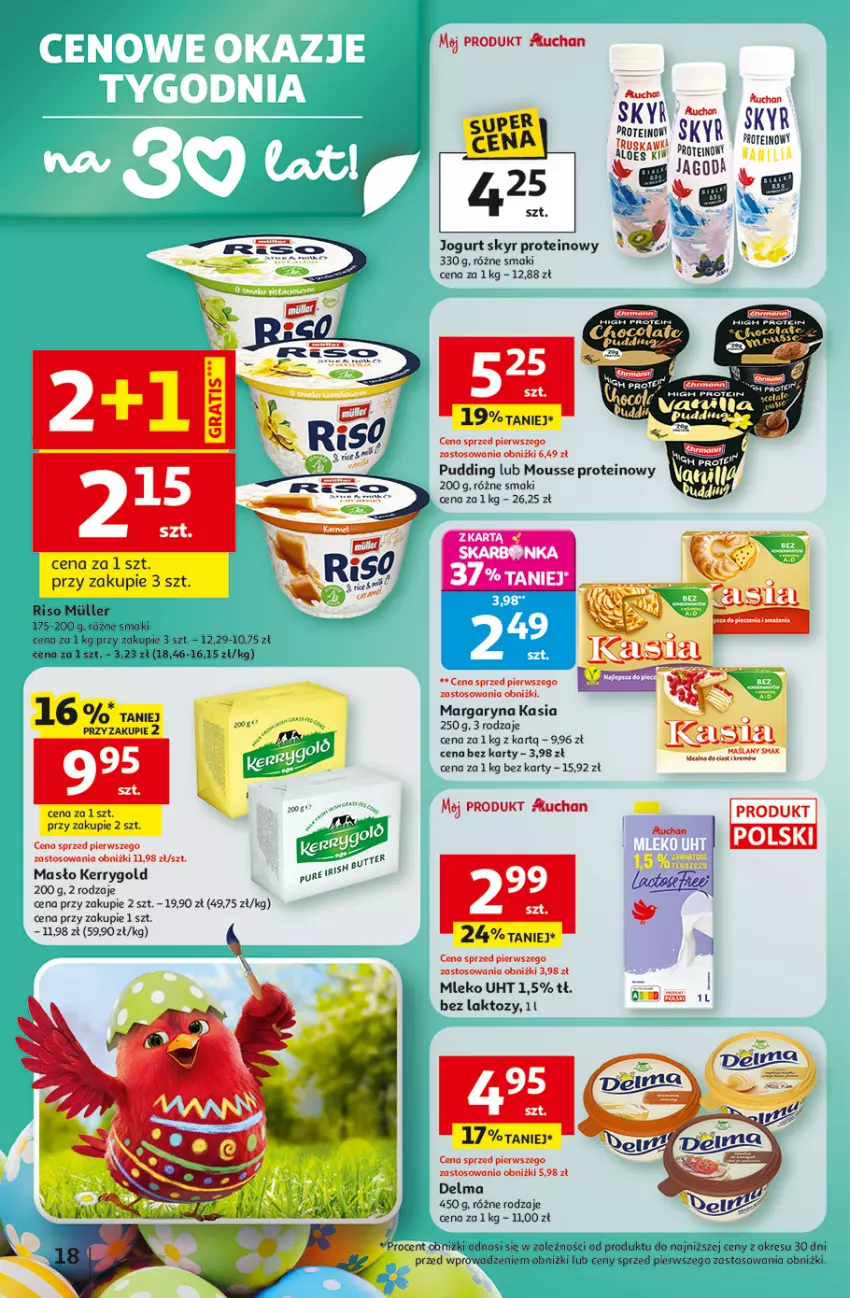 Gazetka promocyjna Auchan - 30 Lat Hipermarket - ważna 26.03 do 30.03.2026 - strona 18 - produkty: Delma, Jogurt, Kasia, Margaryna, Masło, Mleko, Pudding