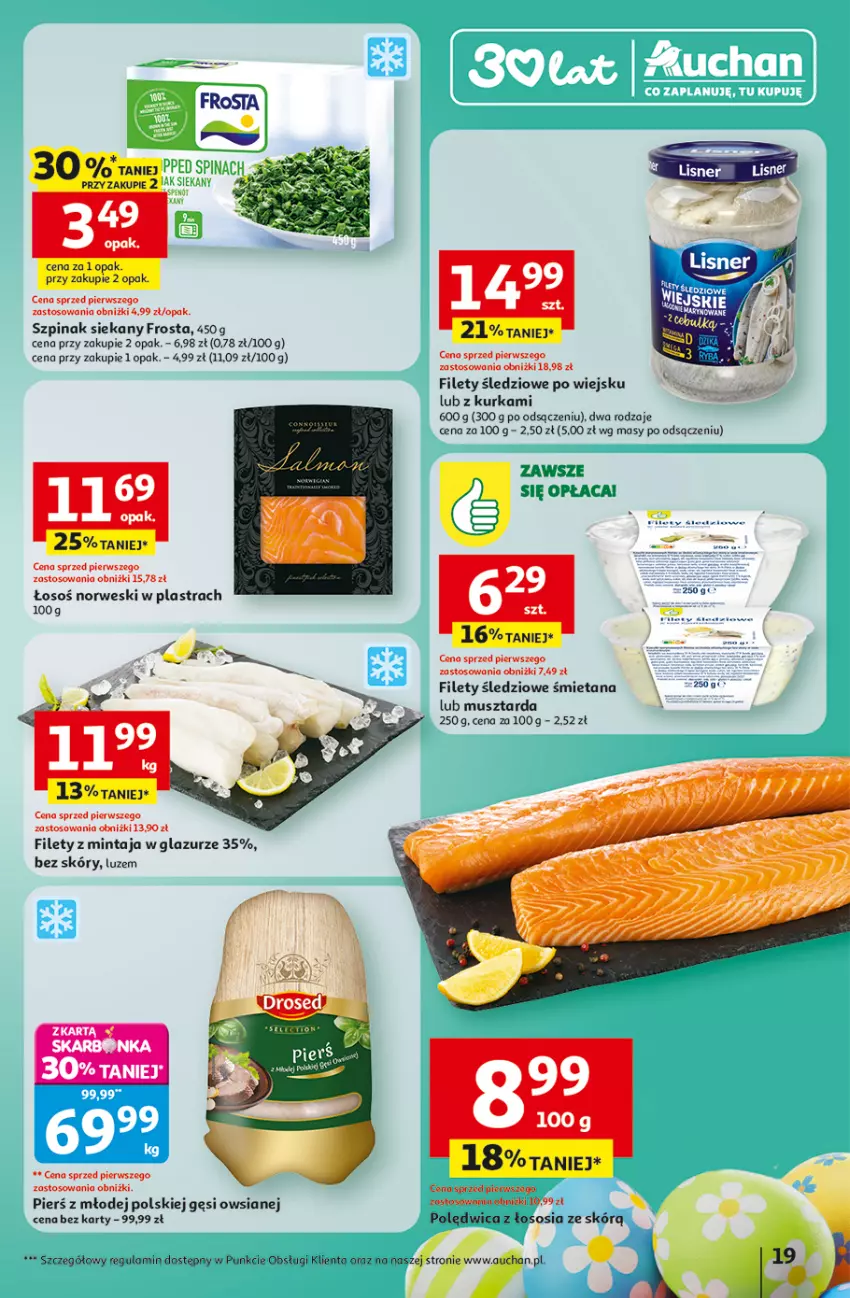 Gazetka promocyjna Auchan - 30 Lat Hipermarket - ważna 26.03 do 30.03.2026 - strona 19 - produkty: Frosta, Lazur, Mintaj, Mus, Musztarda, Polędwica, Sos, Szpinak