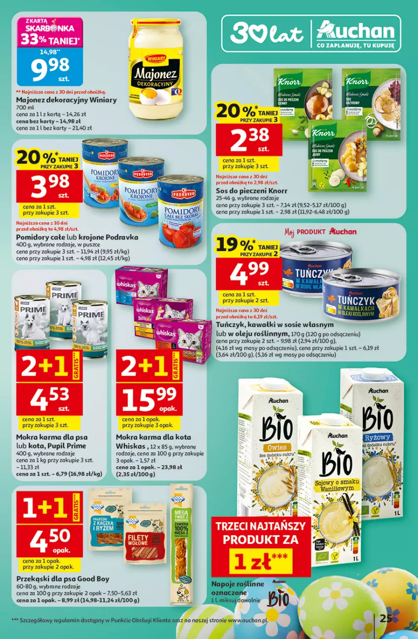 Gazetka promocyjna Auchan - 30 Lat Hipermarket - ważna 26.03 do 30.03.2026 - strona 25 - produkty: Fa, Kawa, Knorr, Majonez, Mokra karma, Napoje, Olej, Piec, Podravka, Pomidory, Przekąski dla psa, Sos, Tuńczyk, Whiskas, Winiary