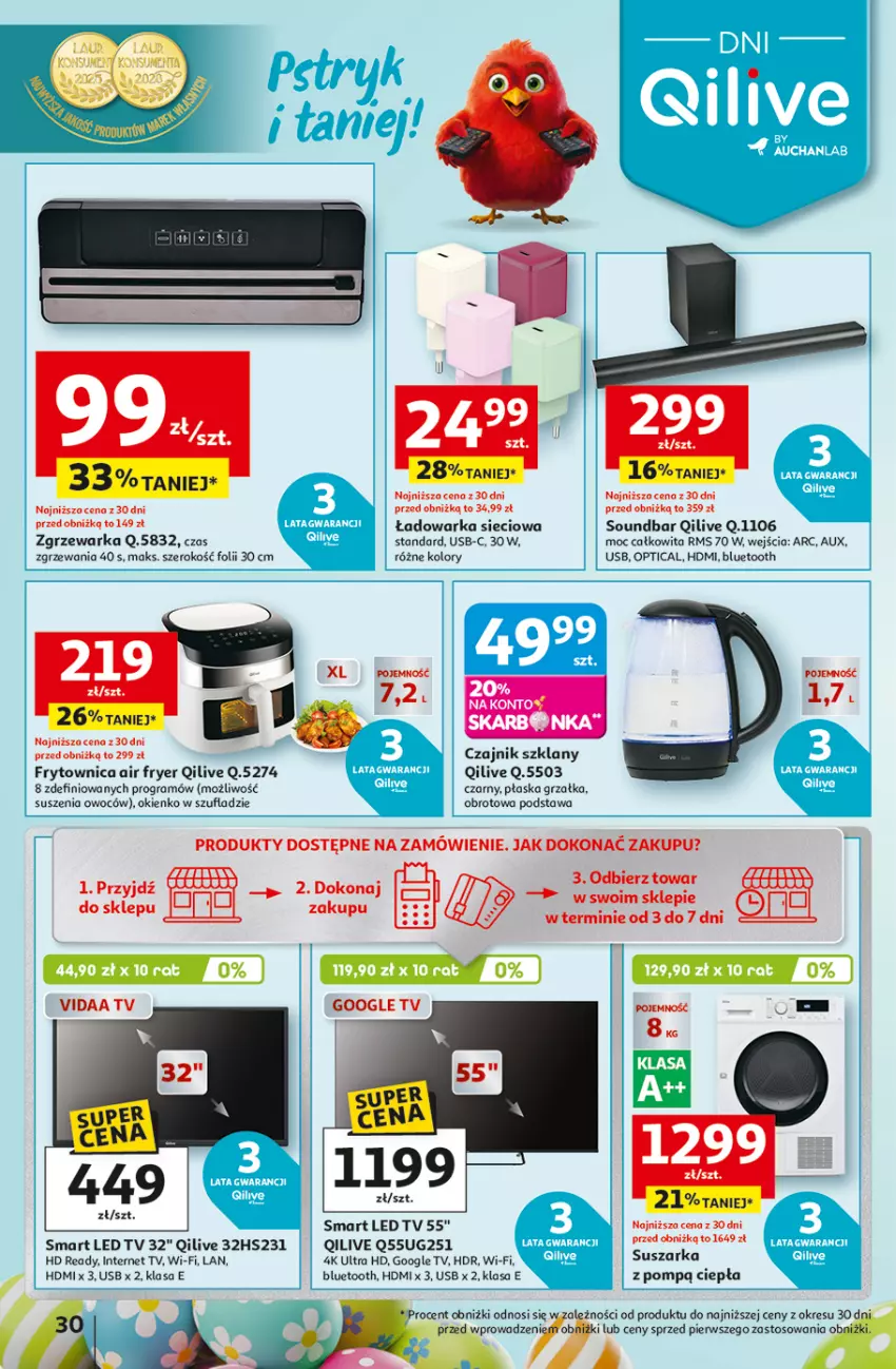 Gazetka promocyjna Auchan - 30 Lat Hipermarket - ważna 26.03 do 30.03.2026 - strona 30 - produkty: Czajnik, Gra, Grzałka, HD ready, LED TV, Soundbar, Suszarka, Warka