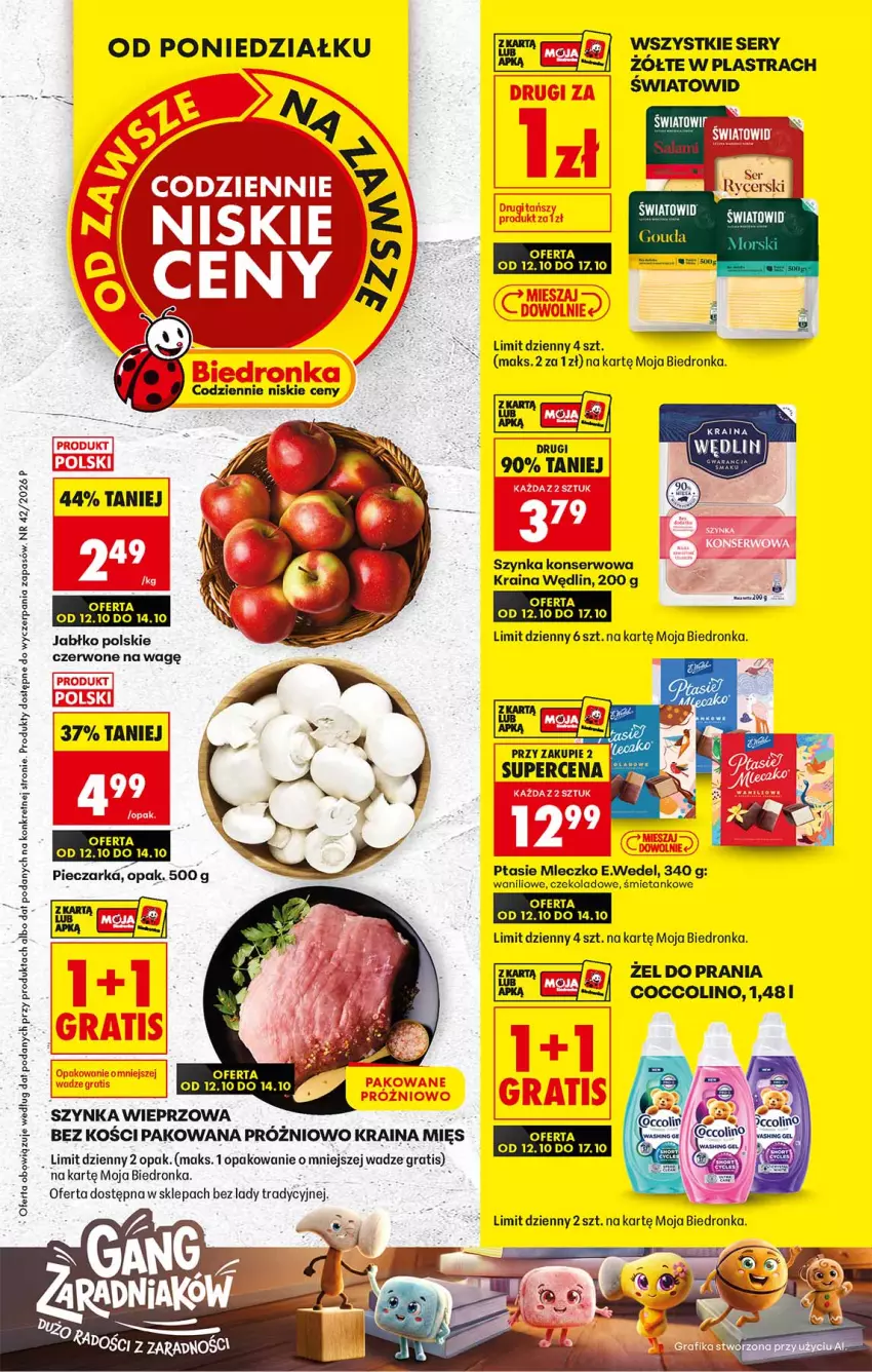Gazetka promocyjna Biedronka - Od Poniedziałku - ważna 12.10 do 17.10.2026 - strona 1 - produkty: Be Be, Coccolino, Fa, Gouda, Gra, Kret, Mleczko, Piec, Ptasie mleczko, Ser, Szynka, Szynka konserwowa