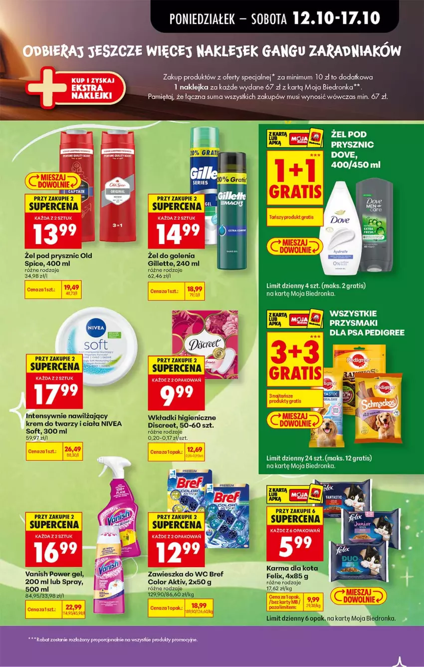 Gazetka promocyjna Biedronka - Od Poniedziałku - ważna 12.10 do 17.10.2026 - strona 31 - produkty: Bref, Discreet, Dove, Felix, Gillette, Gra, Klej, Krem do twarzy, Mięta, Mus, Nivea, Old Spice, Pedigree, Przysmaki, Taca, Vanish, Wkładki, Zawieszka do wc