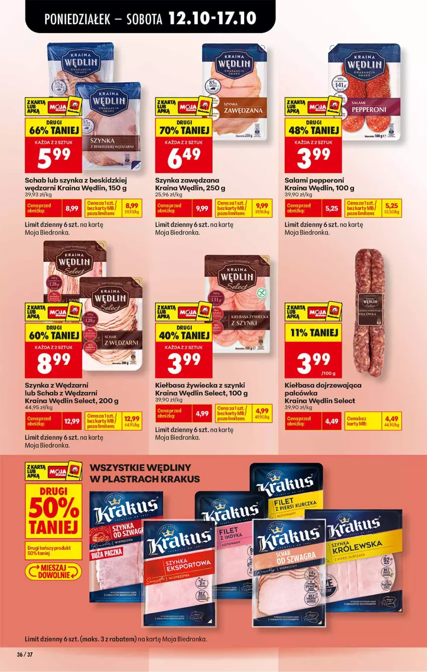 Gazetka promocyjna Biedronka - Od Poniedziałku - ważna 12.10 do 17.10.2026 - strona 36 - produkty: Beskidzki, Kiełbasa, Kiełbasa zywiecka, Krakus, Salami, Szynka