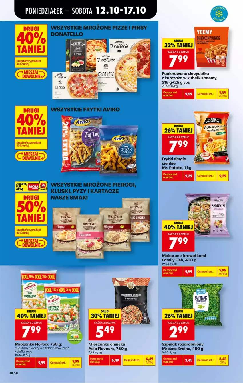 Gazetka promocyjna Biedronka - Od Poniedziałku - ważna 12.10 do 17.10.2026 - strona 40 - produkty: Fa, Frytki, Hortex, Kalafior, Kurczak, Makaron, Mieszanka warzyw, Skrzydełka z kurczaka, Sos, Szpinak, Zupa, Zupa kalafiorowa