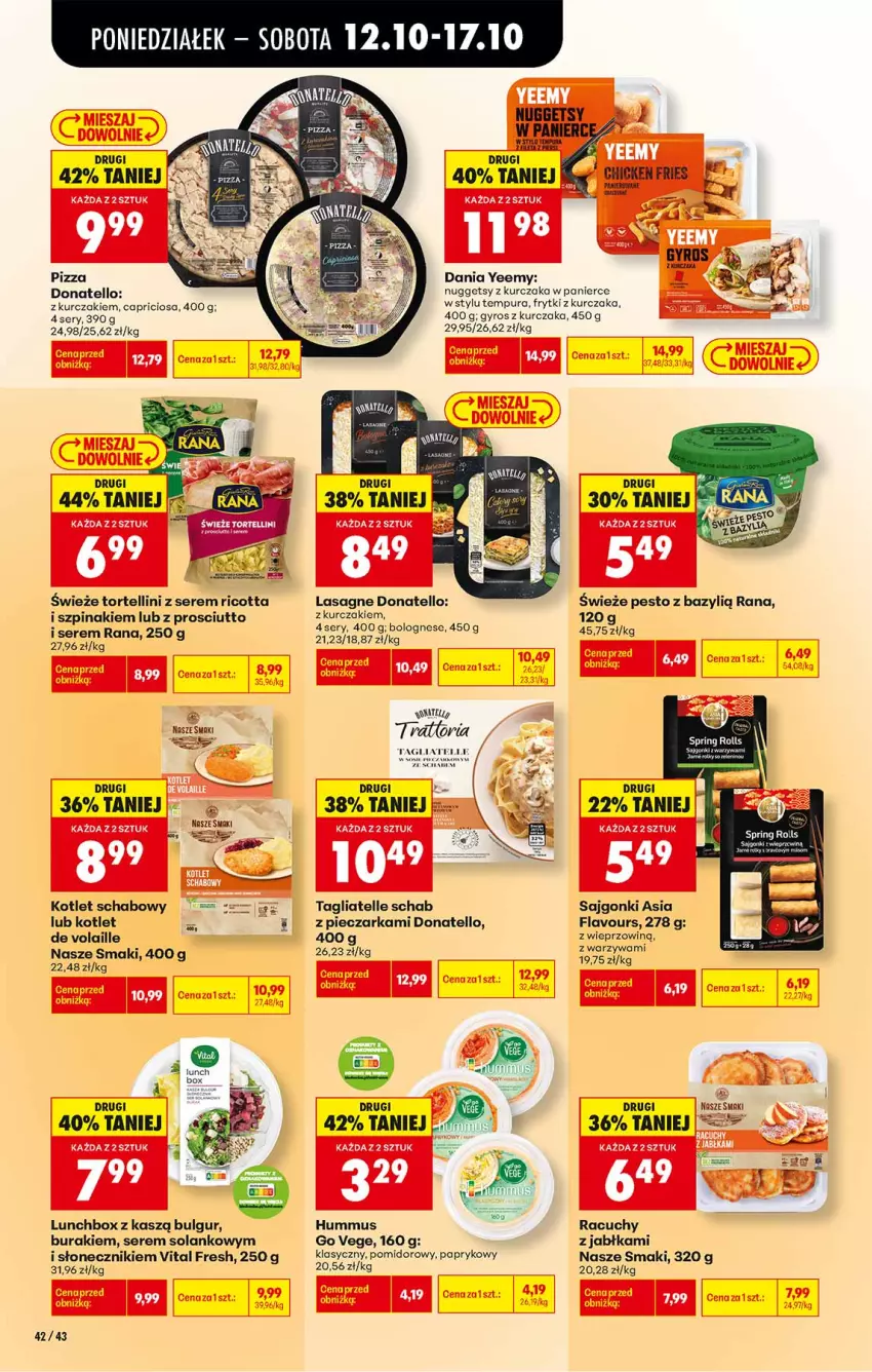 Gazetka promocyjna Biedronka - Od Poniedziałku - ważna 12.10 do 17.10.2026 - strona 42 - produkty: Bazyl, Bulgur, Buraki, Fa, Frytki, Gyros, Hummus, Jabłka, Kotlet, Kurczak, Lasagne, LG, Mus, Pesto, Piec, Pieczarka, Pizza, Prosciutto, Pur, Ricotta, Sajgonki, Ser, Solan, Szpinak, Tagliatelle, Warzywa