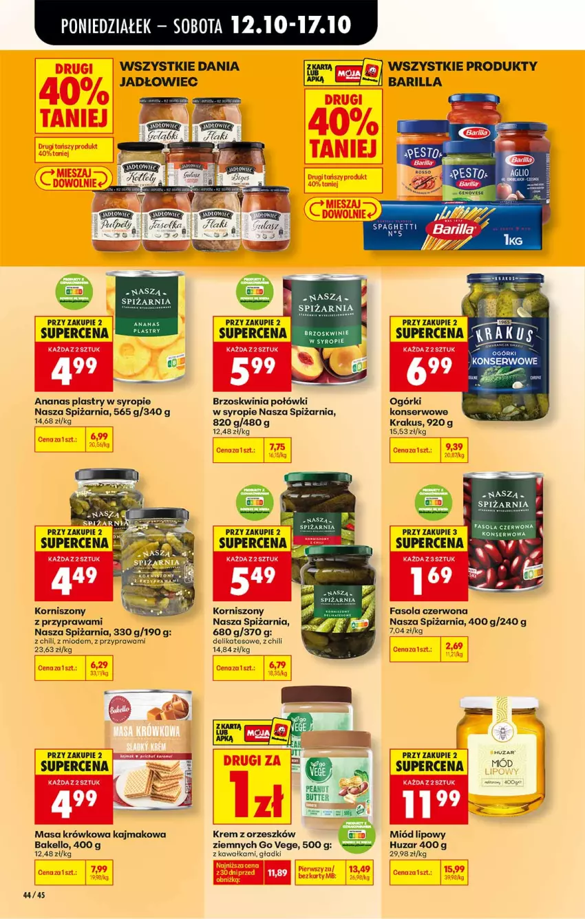 Gazetka promocyjna Biedronka - Od Poniedziałku - ważna 12.10 do 17.10.2026 - strona 44 - produkty: Ananas, Barilla, Fa, Fasola, Kawa, Korniszony, Krakus, Masa krówkowa, Miód, Ogórki konserwowe, Ser, Syrop