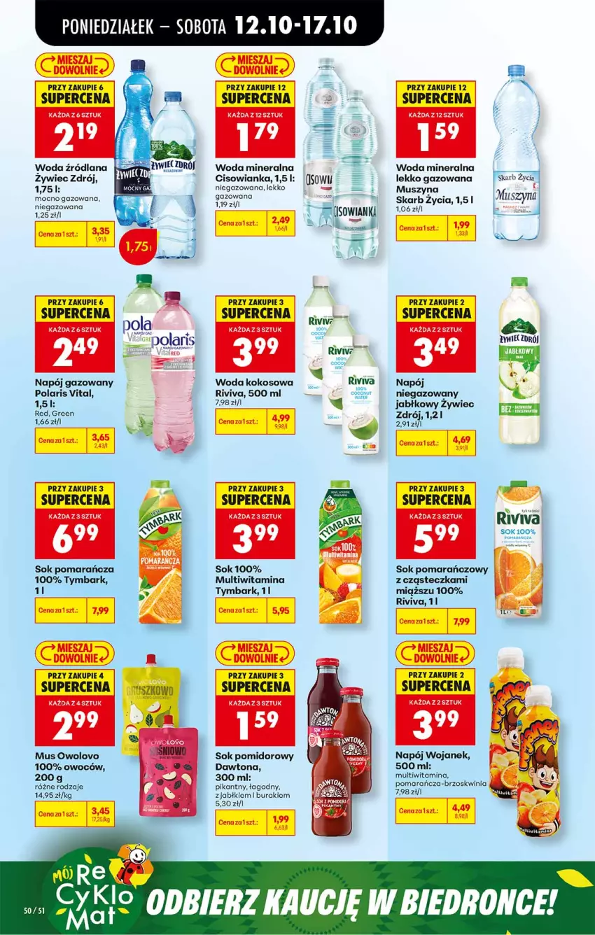 Gazetka promocyjna Biedronka - Od Poniedziałku - ważna 12.10 do 17.10.2026 - strona 50 - produkty: Buraki, Cisowianka, Fa, Kokos, LANA, Mus, Napój, Napój gazowany, Napój niegazowany, Sok, Sok pomarańczowy, Szyna, Tymbark, Woda, Woda mineralna