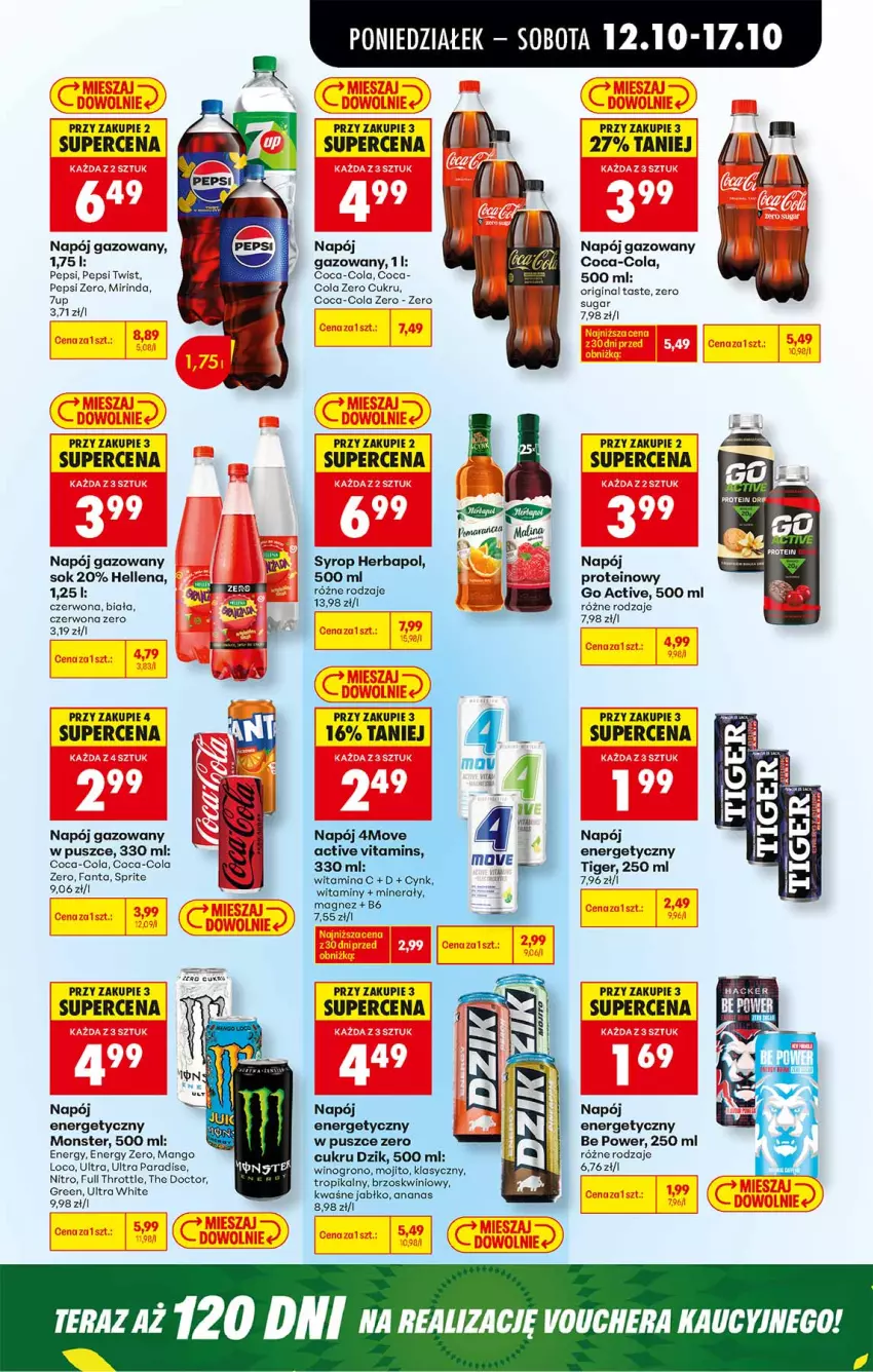 Gazetka promocyjna Biedronka - Od Poniedziałku - ważna 12.10 do 17.10.2026 - strona 51 - produkty: Ananas, Coca-Cola, Cynk, Fa, Fanta, Full Throttle, Gin, Hellena, Herbapol, Magnez, Mango, Mirinda, Napój, Napój energetyczny, Napój gazowany, Pepsi, Sok, Sprite, Syrop, Tiger, Wino