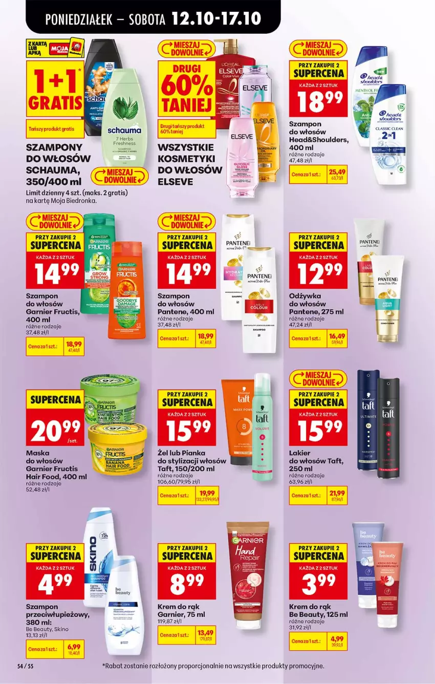 Gazetka promocyjna Biedronka - Od Poniedziałku - ważna 12.10 do 17.10.2026 - strona 54 - produkty: Be Be, Elseve, Fa, Fructis, Garnier, Gra, Krem do rąk, Lakier, Lakier do włosów, Maska, Odżywka, Pantene, Por, Schauma, Sos, Szampon, Taft