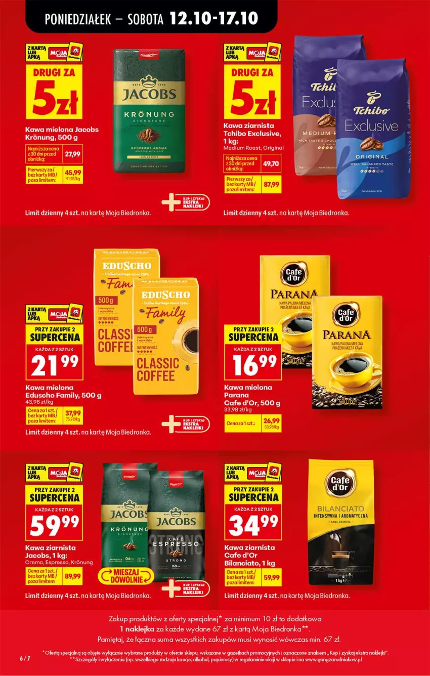 Gazetka promocyjna Biedronka - Od Poniedziałku - ważna 12.10 do 17.10.2026 - strona 6 - produkty: Fa, Gin, Jacobs, Kawa, Kawa mielona, Kawa ziarnista, Klej, Mięta, Mus, Papier, Tchibo
