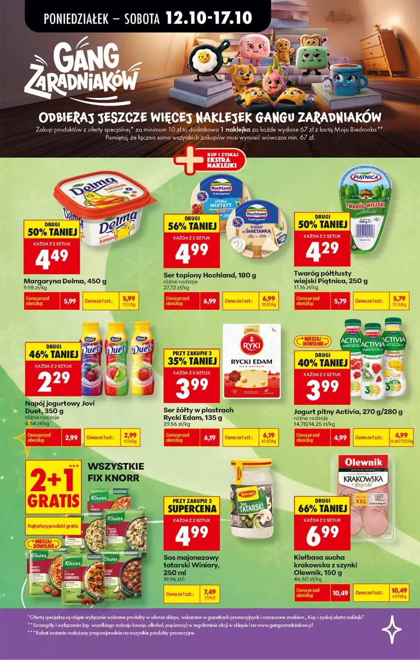 Gazetka promocyjna Biedronka - Od Poniedziałku - ważna 12.10 do 17.10.2026 - strona 72 - produkty: Activia, Edam, Hochland, Jogurt, Jogurt pitny, Klej, Margaryna, Mięta, Mus, Papier, Piątnica, Rycki Edam, Ser, Ser topiony, Top, Twaróg, Twaróg półtłusty