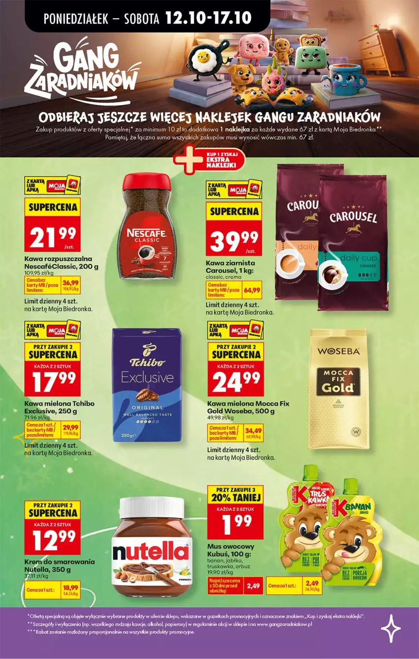 Gazetka promocyjna Biedronka - Od Poniedziałku - ważna 12.10 do 17.10.2026 - strona 73 - produkty: Arbuz, Kawa, Kawa mielona, Kawa rozpuszczalna, Kawa ziarnista, Klej, Kubuś, Miecz, Mięta, Mus, Nutella, Tchibo, Woseba