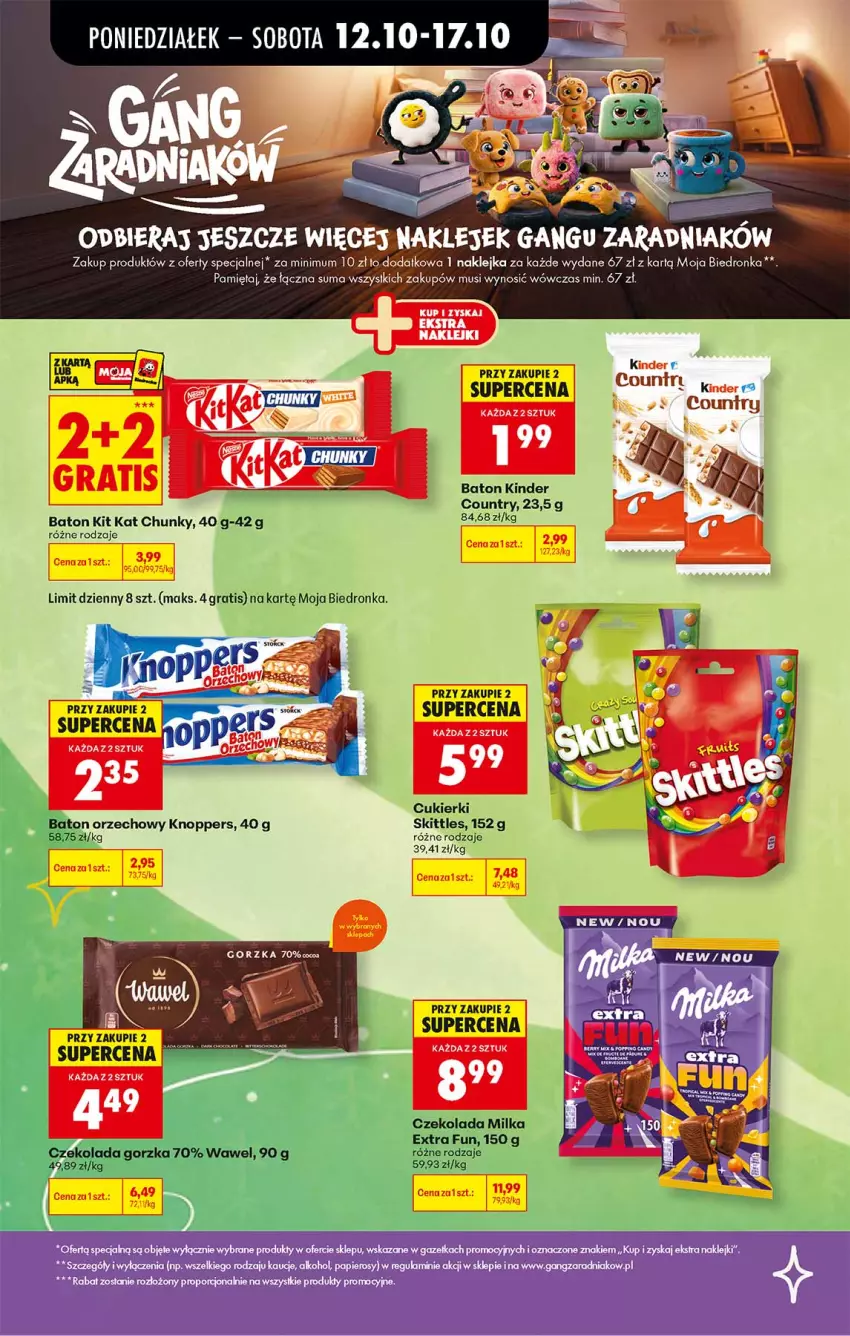 Gazetka promocyjna Biedronka - Od Poniedziałku - ważna 12.10 do 17.10.2026 - strona 74 - produkty: Baton, Cukier, Cukierki, Czekolada, Czekolada gorzka, Gra, Kinder, Kit Kat, Klej, Knoppers, Mięta, Milka, Mus, Wawel