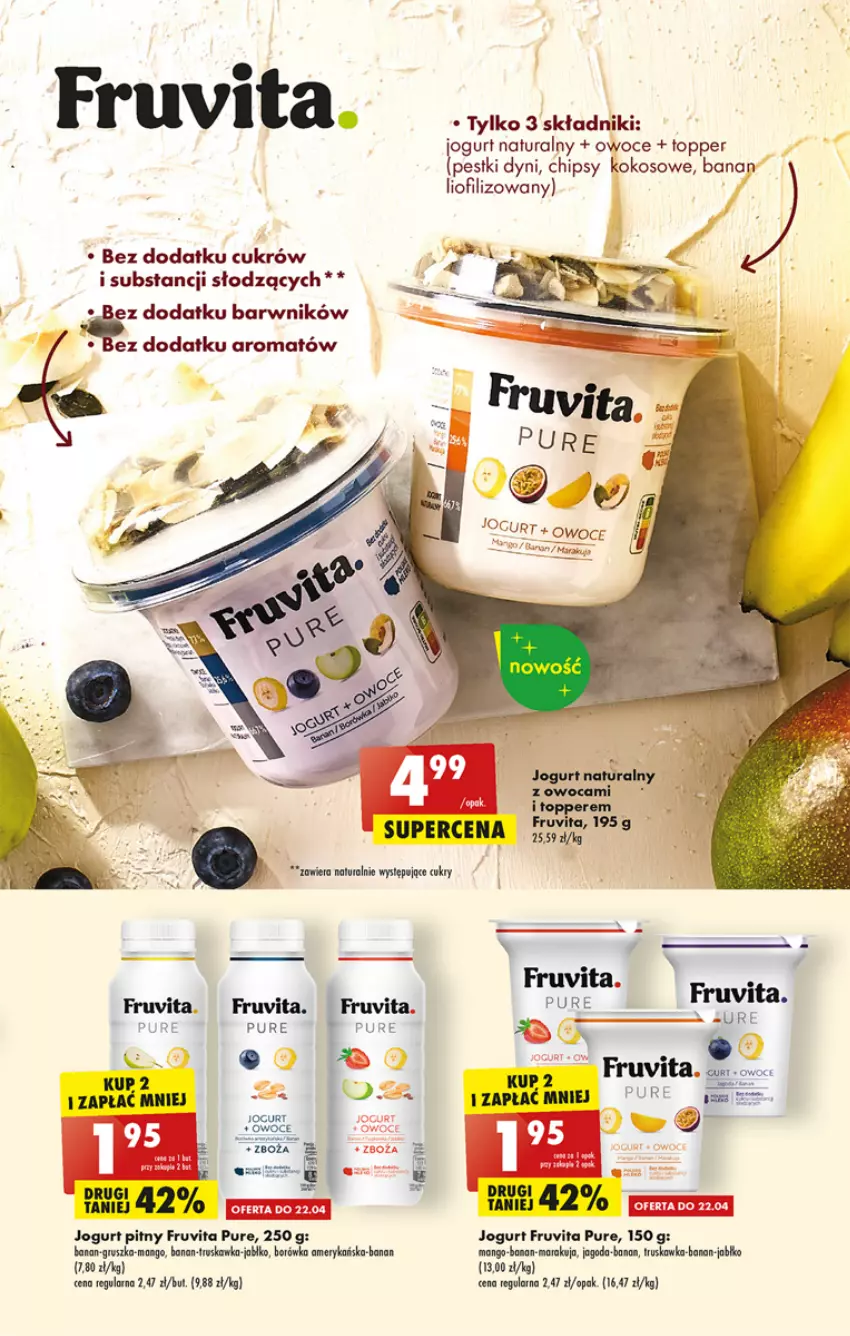 Gazetka promocyjna Biedronka - ważna 20.04 do 26.04.2023 - strona 35 - produkty: Borówka, Chipsy, Fa, Jogurt, Jogurt naturalny, Jogurt pitny, Kokos, Mango, Owoce, Pestki dyni, Pur, Top