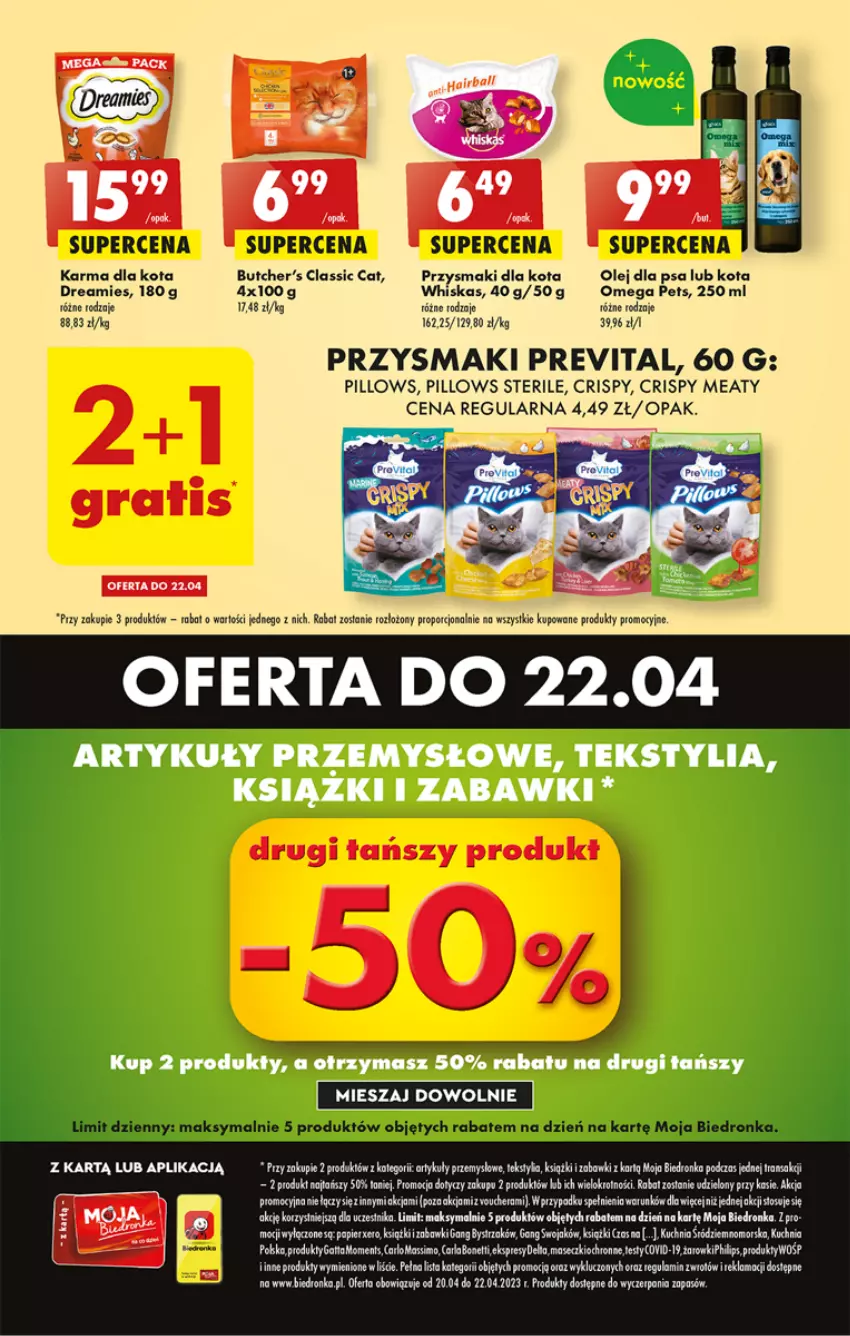 Gazetka promocyjna Biedronka - ważna 20.04 do 26.04.2023 - strona 55 - produkty: Butcher's, Gatta, Kuchnia, Moments, Olej, Papier, Por, Przysmaki, Tassimo, Whiskas