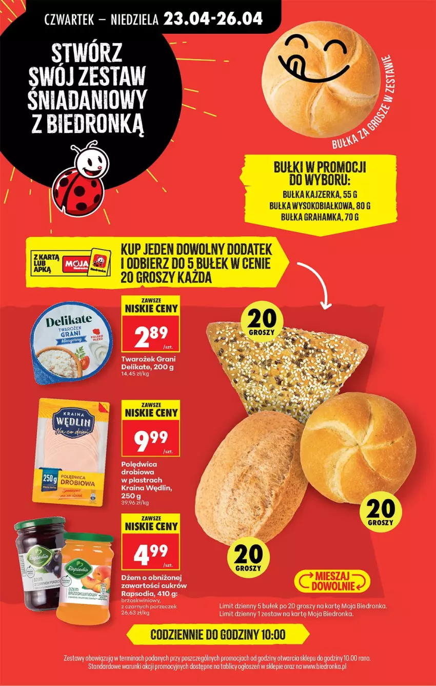 Gazetka promocyjna Biedronka - Od Czwartku - ważna 23.04 do 29.04.2026 - strona 15 - produkty: Bułka, Bułka grahamka, Dżem, Gra, Kajzerka, Polędwica, Por, Ser, Sok