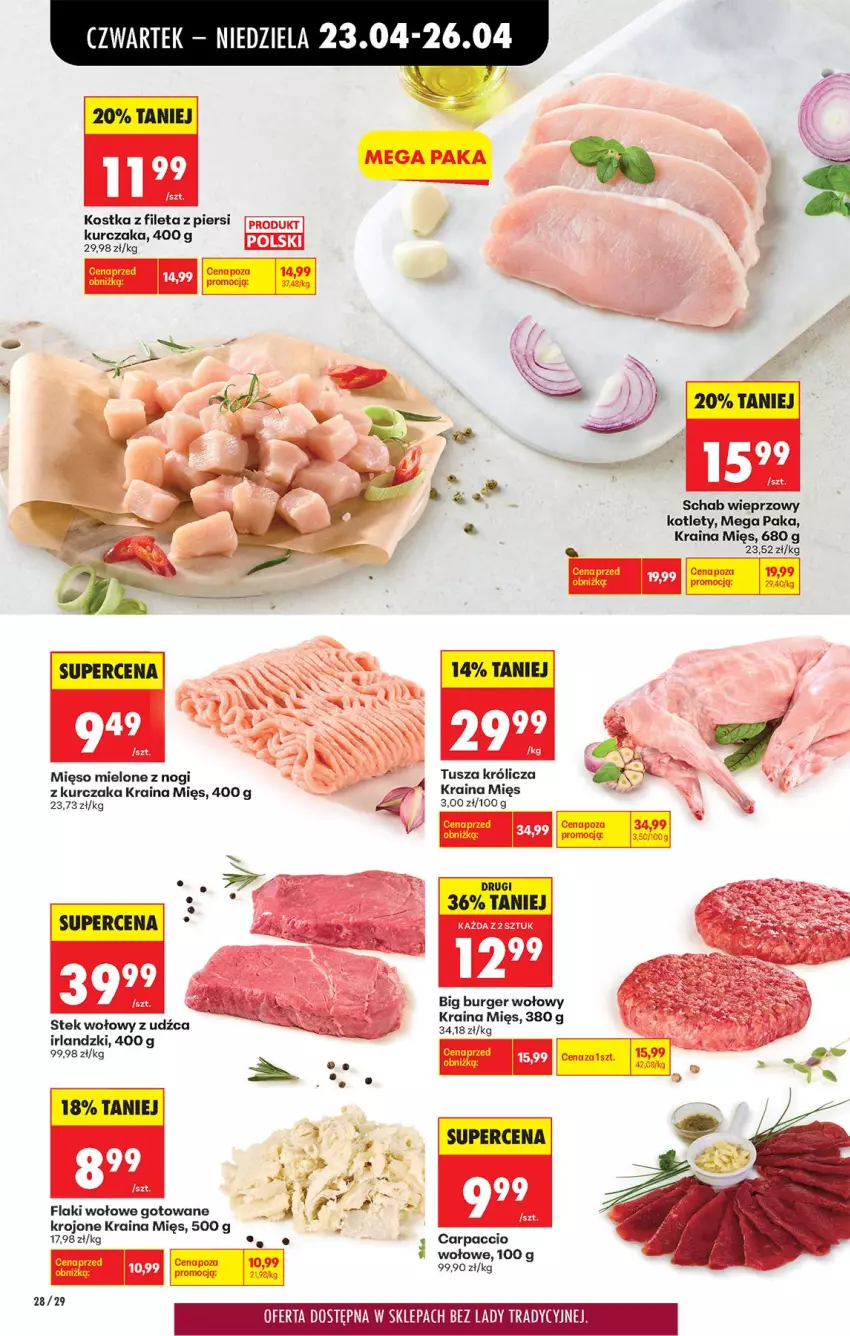 Gazetka promocyjna Biedronka - Od Czwartku - ważna 23.04 do 29.04.2026 - strona 42 - produkty: Burger, Carpaccio, Fa, Flaki, Flaki wołowe, Kotlet, Kurczak, Mięso, Mięso mielone, Schab wieprzowy, Stek, Stek wołowy, Tusz