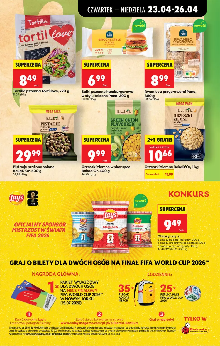 Gazetka promocyjna Biedronka - Od Czwartku - ważna 23.04 do 29.04.2026 - strona 51 - produkty: Burger, Chipsy, Fa, Gra, Hamburger, Laur, Orzeszki, Orzeszki ziemne, Pistacje, Ryż, Sok, Stek, Tortilla