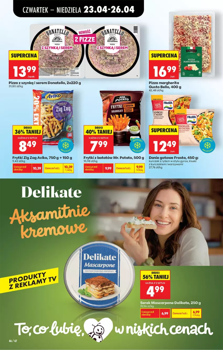 Gazetka promocyjna Biedronka - Od Czwartku - ważna 23.04 do 29.04.2026 - strona 62 - produkty: Bell, Danie gotowe, Frosta, Frytki, Frytki z batatów, Gyros, Kurczak, Mascarpone, Pizza, Pizza margherita, Ryż, Ser, Serek, Warzywa