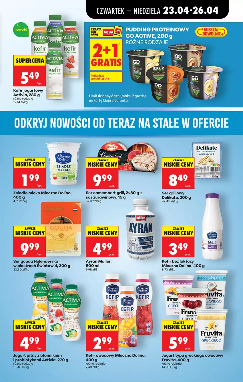 Gazetka promocyjna Biedronka - Od Czwartku - ważna 23.04 do 29.04.2026 - strona 63 - produkty: Activia, Camembert, Gouda, Gra, Grill, Jogurt, Jogurt pitny, Kefir, Mleko, Mleko zsiadłe, Probiotyk, Ser, Sos, Wino