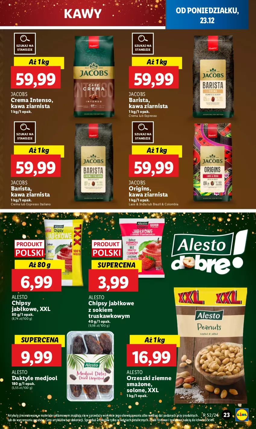 Gazetka promocyjna Lidl - GAZETKA - ważna 23.12 do 24.12.2024 - strona 29 - produkty: Chipsy, Daktyle, Gin, Jacobs, Kawa, Kawa ziarnista, Orzeszki, Orzeszki ziemne, Sok