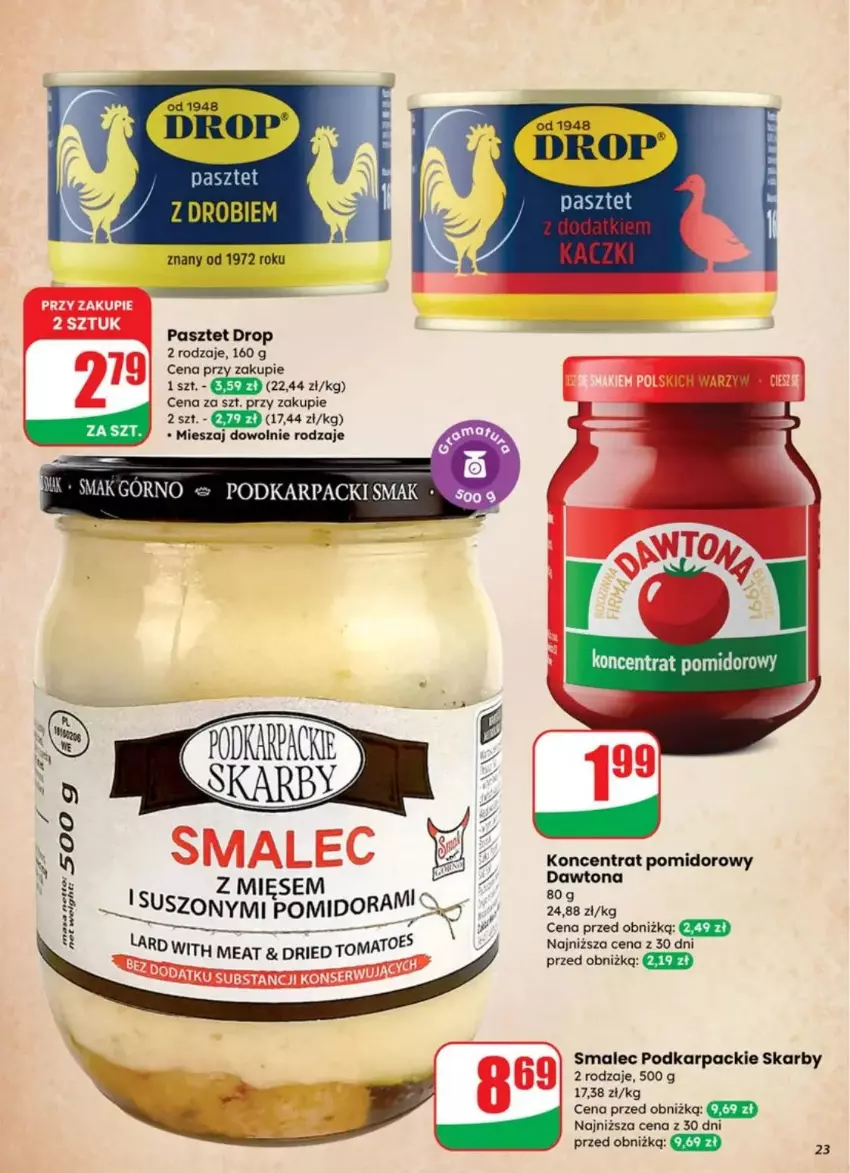 Gazetka promocyjna Dino - ważna 30.07 do 05.08.2025 - strona 16 - produkty: Dawtona, Karp, Koncentrat pomidorowy, Pasztet, Smalec