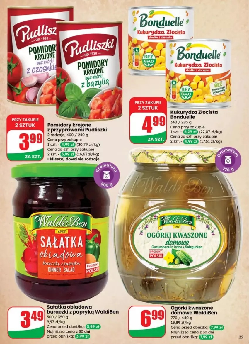 Gazetka promocyjna Dino - ważna 30.07 do 05.08.2025 - strona 18 - produkty: Bonduelle, Buraczki, Kukurydza, Pomidory, Pomidory krojone, Pudliszki, Sałat, Sałatka