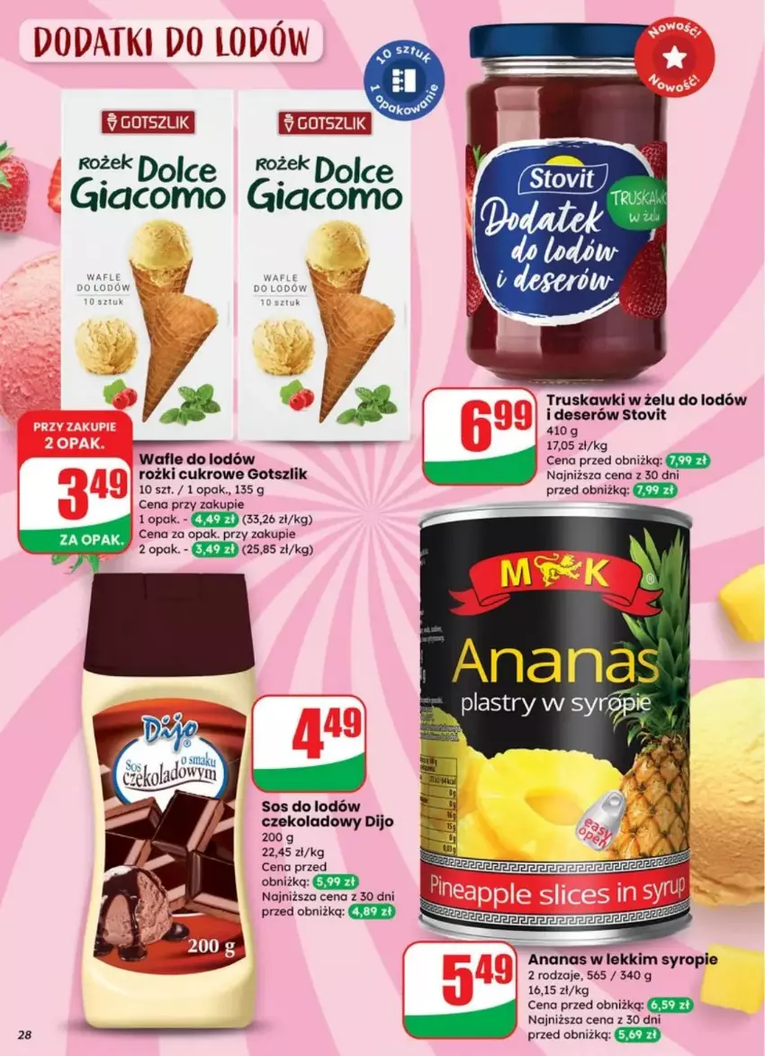 Gazetka promocyjna Dino - ważna 30.07 do 05.08.2025 - strona 21 - produkty: Ananas, Deser, Fa, Ser, Sos, Syrop, Truskawki, Wafle, Wafle do lodów