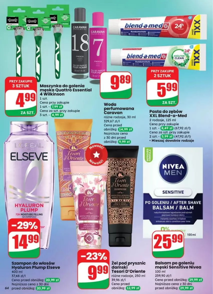 Gazetka promocyjna Dino - ważna 30.07 do 05.08.2025 - strona 61 - produkty: Blend-a-Med, Elseve, Fa, Maszynka, Maszynka do golenia, Nivea, Pasta do zębów, Por, Szampon, Szynka