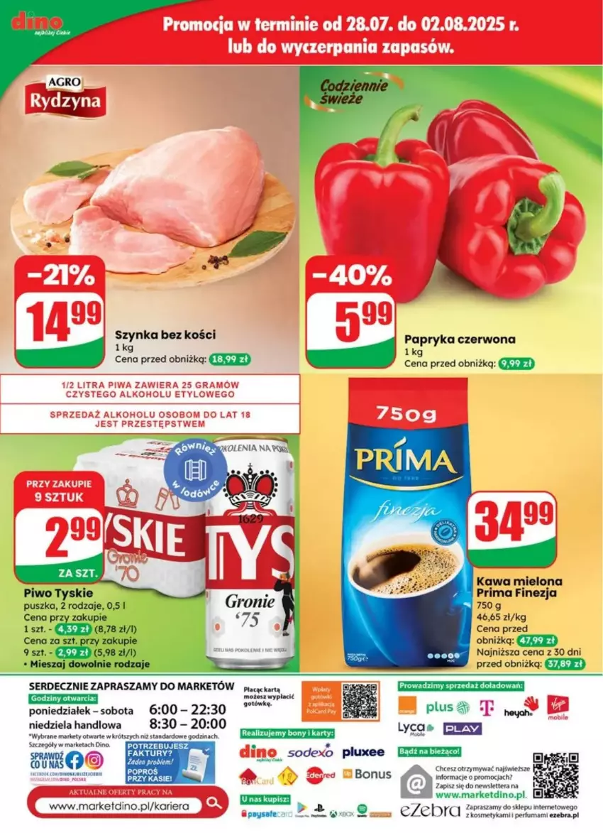 Gazetka promocyjna Dino - ważna 30.07 do 05.08.2025 - strona 65 - produkty: Kawa, Kawa mielona, Papryka, Papryka czerwona, Perfum, Piwo, Prima, Ser, Szynka, Tera, Tyskie