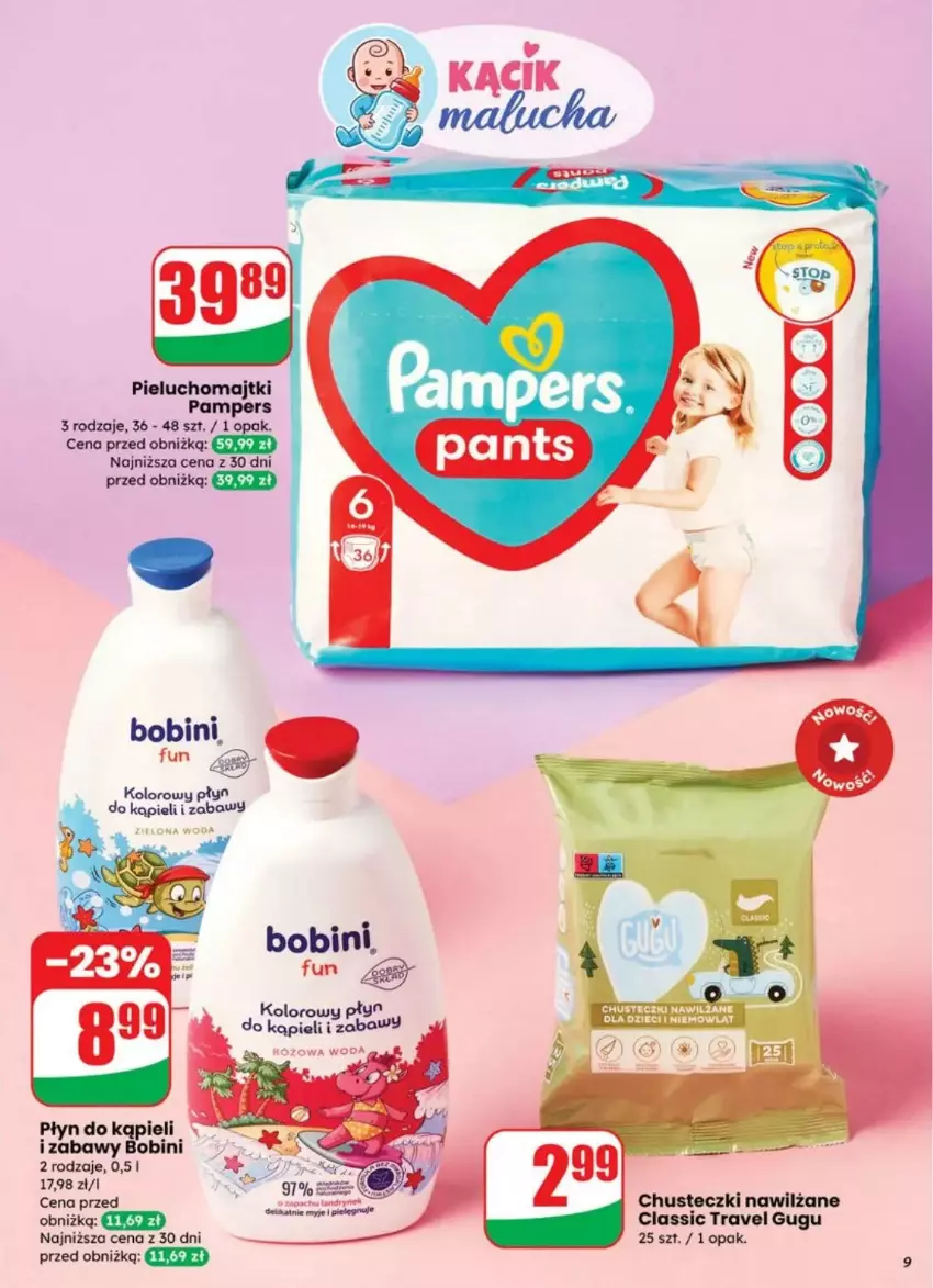 Gazetka promocyjna Dino - ważna 30.07 do 05.08.2025 - strona 68 - produkty: Chusteczki, Dzieci, Majtki, Pampers, Pieluchomajtki, Płyn do kąpieli, Woda