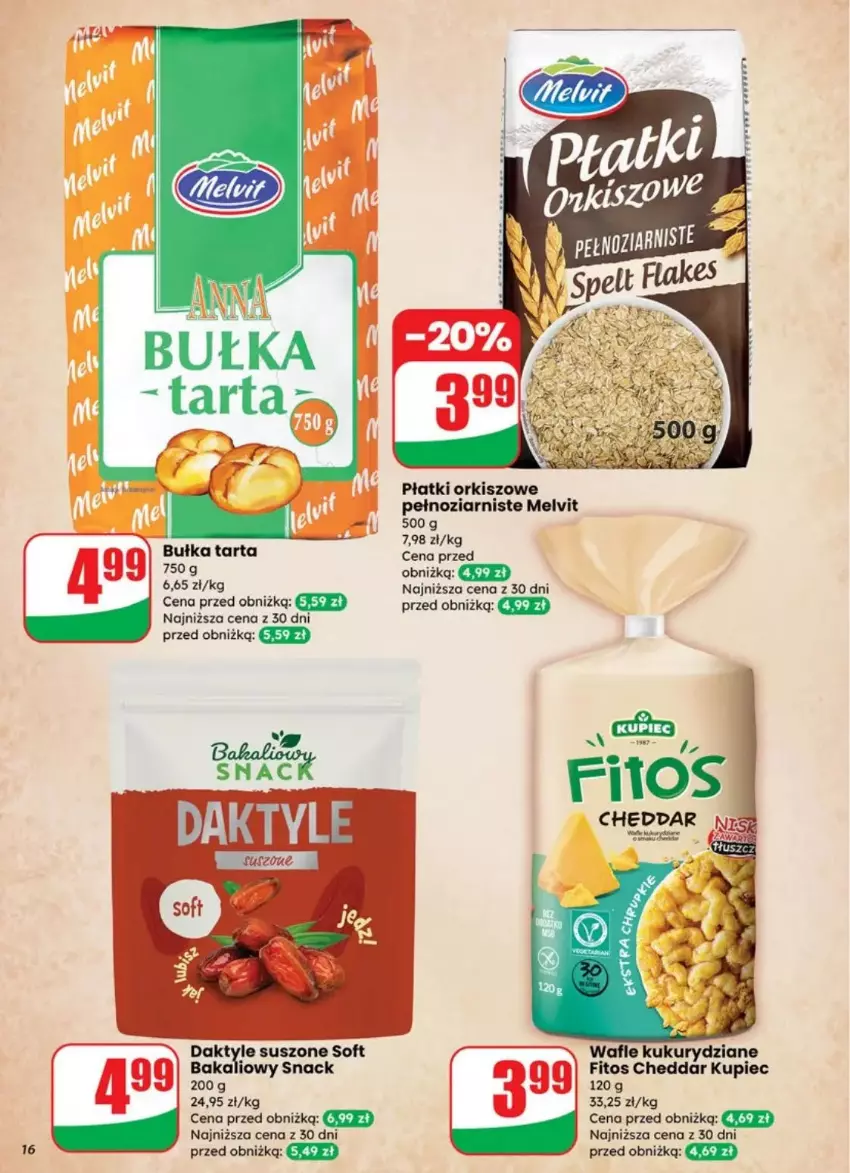 Gazetka promocyjna Dino - ważna 30.07 do 05.08.2025 - strona 8 - produkty: Bułka, Bułka tarta, Cheddar, Daktyle, Kupiec, Melvit, Piec, Płatki orkiszowe, Tarta, Wafle
