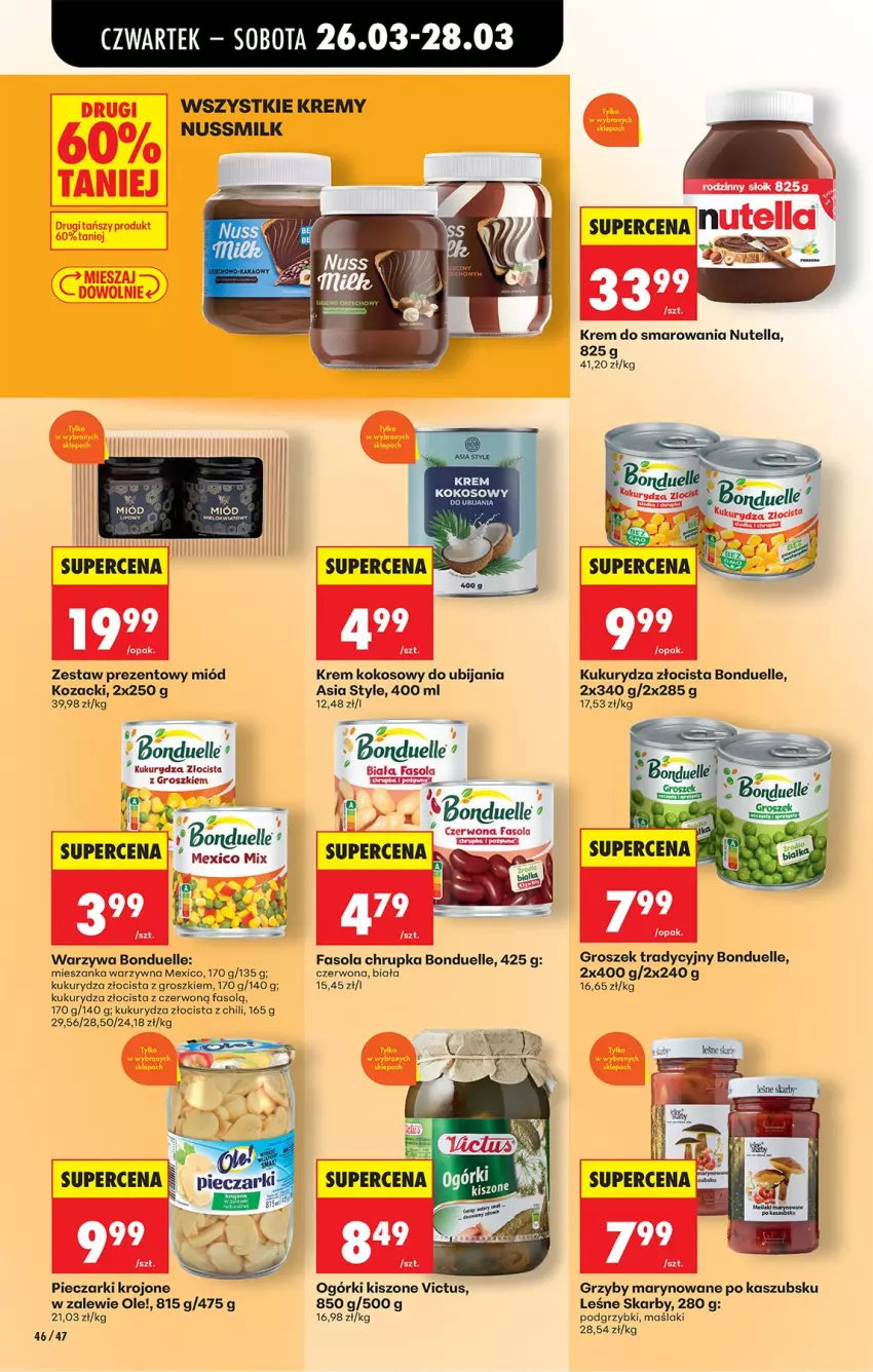 Gazetka promocyjna Biedronka - Od Czwartku - ważna 26.03 do 01.04.2026 - strona 58 - produkty: Bonduelle, Fa, Fasola, Groszek, Grzyby, Grzyby marynowane, Kokos, Kukurydza, Mieszanka warzyw, Miód, Nutella, Ole!, Piec, Pieczarki krojone, Podgrzybki, Warzywa
