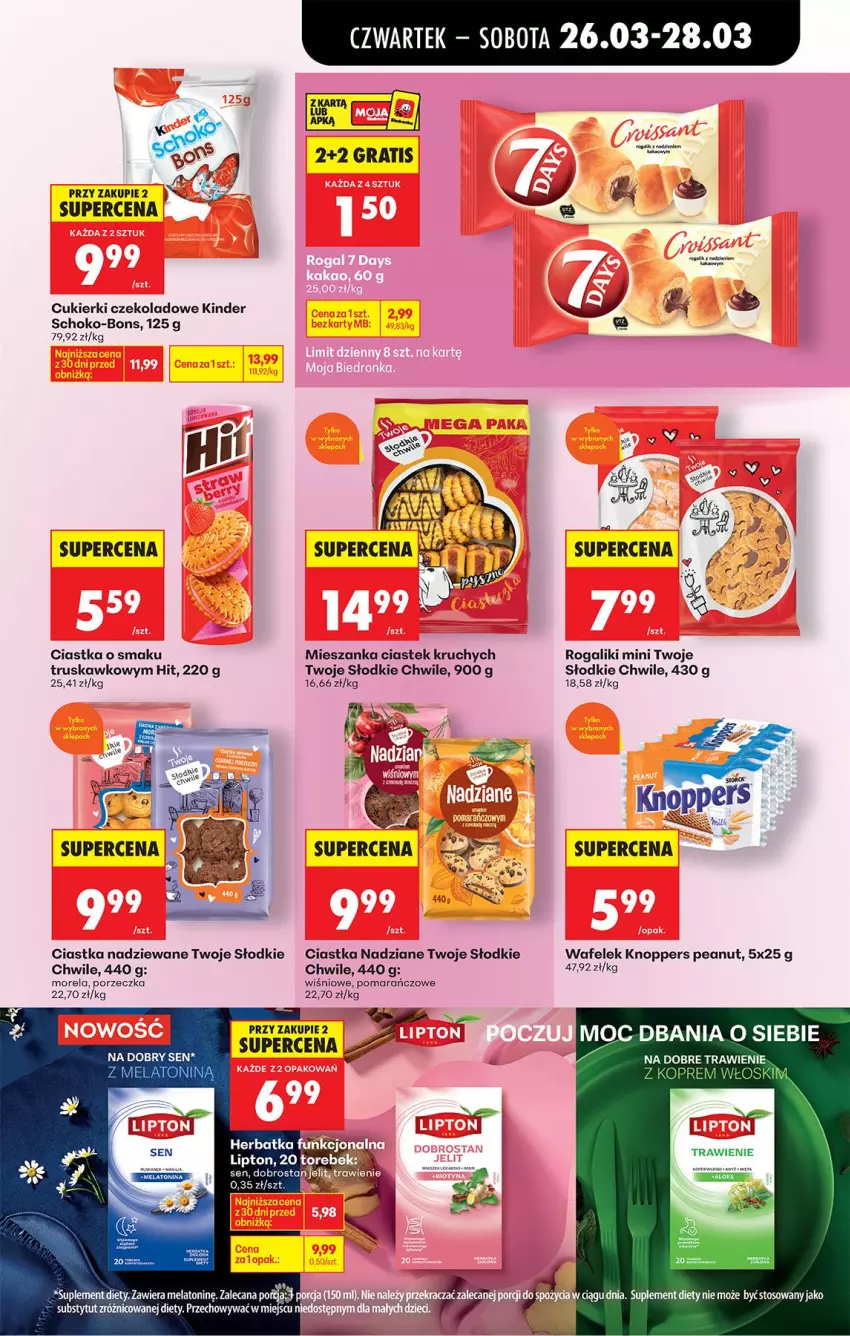 Gazetka promocyjna Biedronka - Od Czwartku - ważna 26.03 do 01.04.2026 - strona 61 - produkty: Ciastka, Cukier, Cukierki, Cukierki czekoladowe, Gra, Kinder, Knoppers, Morela, Por, Rogal, Stek, Wafelek