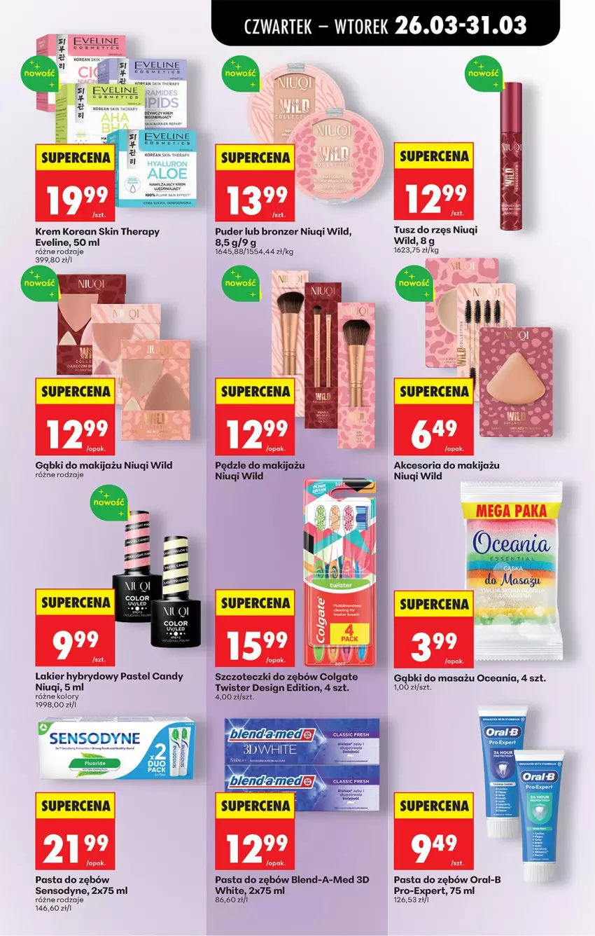 Gazetka promocyjna Biedronka - Od Czwartku - ważna 26.03 do 01.04.2026 - strona 71 - produkty: Blend-a-Med, Bronzer, Candy, Eveline, Lakier, Lakier hybrydowy, Makijaż, Niuqi, Pasta do zębów, Puder, Sensodyne, Skin Therapy, Tusz