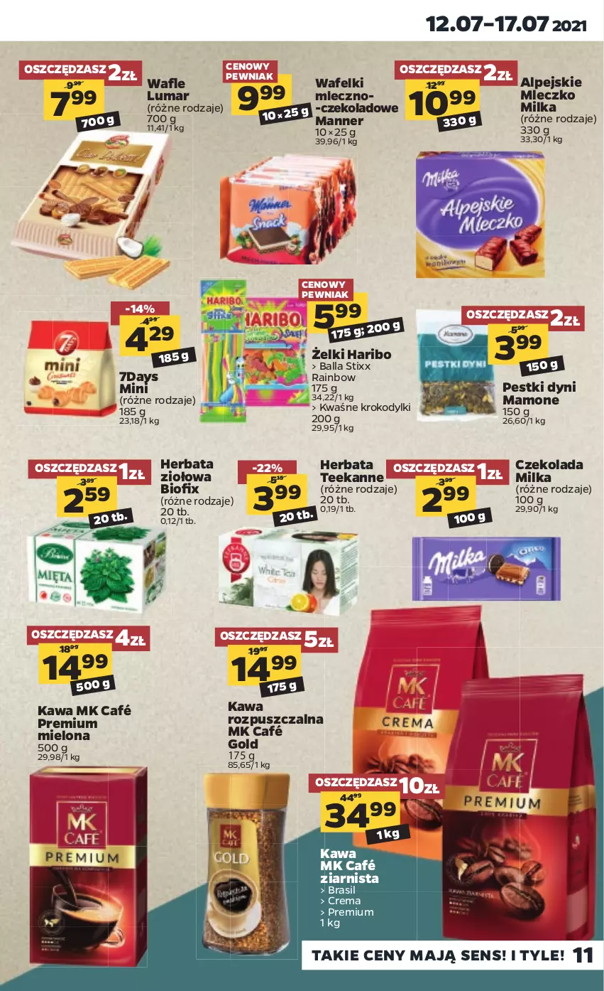 Gazetka promocyjna Netto - Gazetka spożywcza - ważna 12.07 do 17.07.2021 - strona 11 - produkty: Czekolada, Haribo, Herbata, Kawa, Kawa rozpuszczalna, Milka, Mleczko, Pestki dyni, Teekanne, Wafle