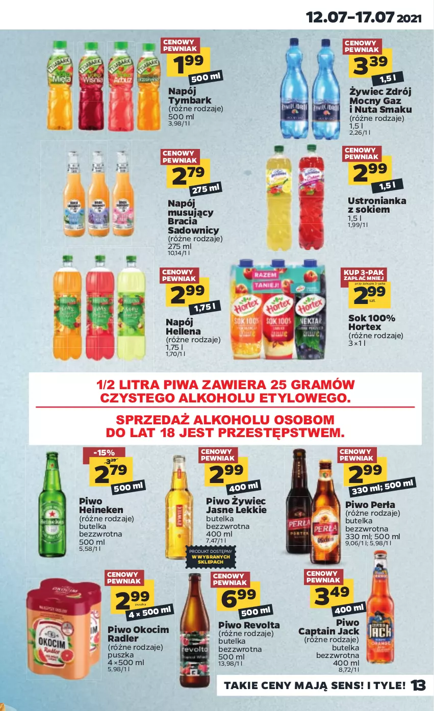 Gazetka promocyjna Netto - Gazetka spożywcza - ważna 12.07 do 17.07.2021 - strona 13 - produkty: Captain Jack, Gra, Heineken, Hellena, Hortex, Koc, Mus, Napój, Napój musujący, Okocim, Perła, Piwa, Piwo, Radler, Sok, Tymbark