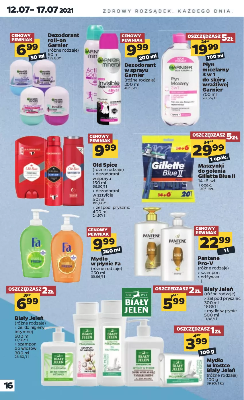 Gazetka promocyjna Netto - Gazetka spożywcza - ważna 12.07 do 17.07.2021 - strona 16 - produkty: Biały Jeleń, Dezodorant, Fa, Garnier, Gillette, Mydło, Mydło w płynie, Odżywka, Old Spice, Pantene, Płyn micelarny, Szampon