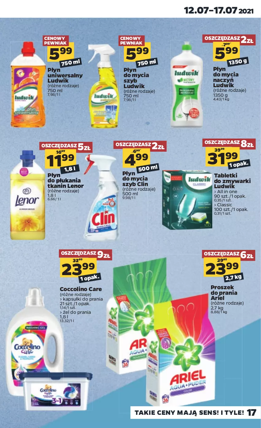 Gazetka promocyjna Netto - Gazetka spożywcza - ważna 12.07 do 17.07.2021 - strona 17 - produkty: Ariel, Clin, Coccolino, Do mycia naczyń, Kapsułki do prania, Lenor, Ludwik, Płyn do mycia, Płyn do mycia naczyń, Płyn do płukania, Proszek do prania, Tablet, Tabletki do zmywarki, Zmywarki