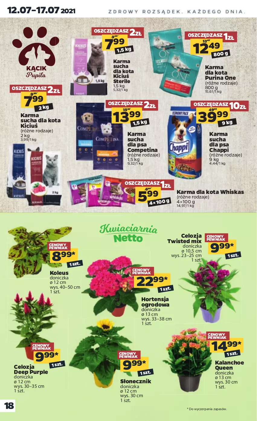 Gazetka promocyjna Netto - Gazetka spożywcza - ważna 12.07 do 17.07.2021 - strona 18 - produkty: Chappi, Kalanchoe, Pur, Purina, Whiskas