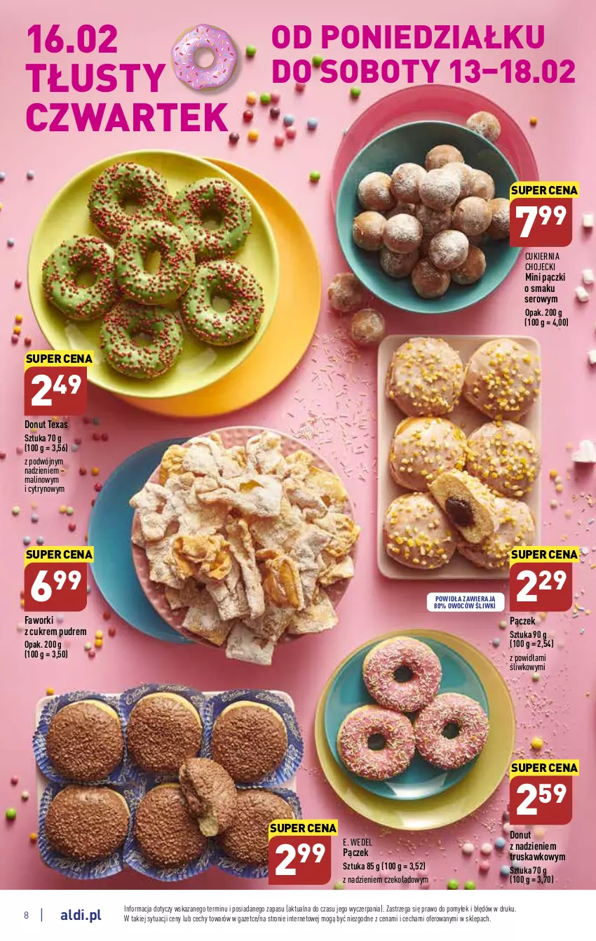 Gazetka promocyjna Aldi - Pełny katalog - ważna 13.02 do 18.02.2023 - strona 8 - produkty: Cukier, Donut, E. Wedel, Fa, Faworki, Pączek, Ser